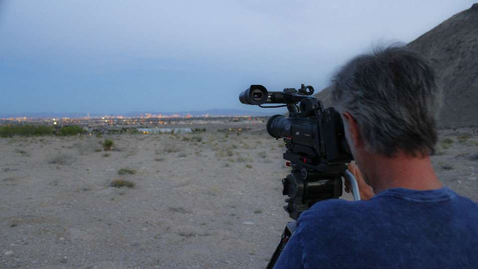 Wes Miller lines up a shot of the Vegas scenery with the mountainous backdrop.