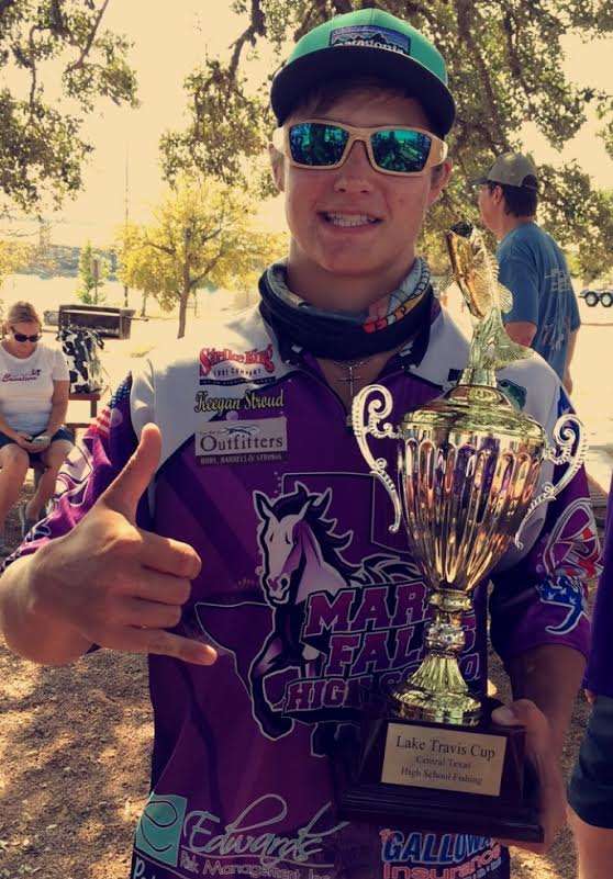 <b>Texas: Keegan Stroud</b><br>
Stroud is a sophomore at Marble Falls High School and a member of its fishing team.  He has two wins to his name and is the holder of the Captains Cup, Team Individual 1st Place in the Lake Travis Open. Being a boater, Stroud has opened his boat to team members that have no boat. He excels in learning from others and teaching those that want to learn more. Additional to being a boater, he is also an Officer with the Marble Falls High School Fishing Team.

