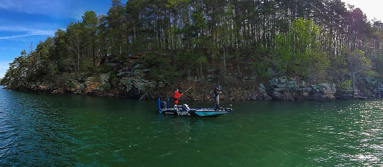 Josh Douglas fishes along the many miles of beautiful shoreline on Smith Lake. 