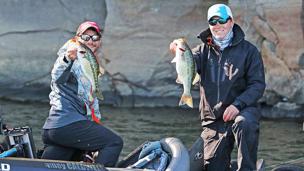 At the next stop pro Jamey Caldwell and his co-angler Jody White pull out a couple of fish from their morning. 