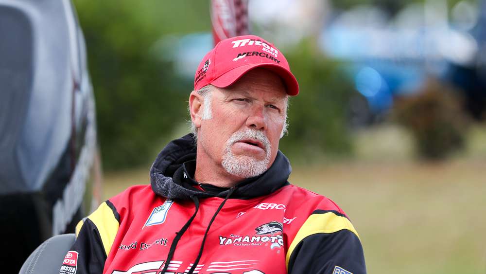 Boyd Duckett waits his turn to weigh in during the final day of the Huk Performance Fishing Bassmaster Elite at Winyah Bay presented by GoRVing.