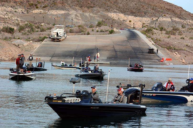 In the background is the new, sort of, boat ramp used by boaters at Callville Bay Marina. The lake is more than 100 feet lower than when the original ramp was in use.
