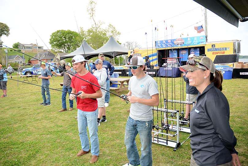Lisa Talmadge of the Shimano Experience talks to student anglers about rod actions, reels and fishing tactics.