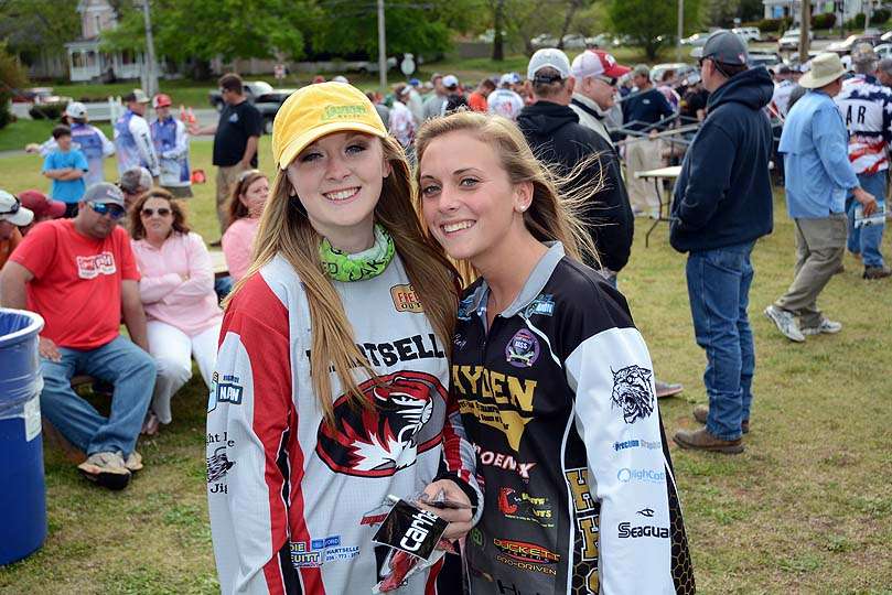 Two anglers from Hartselle High School and Hayden High School might be rivals but the tournament is where they are friends.