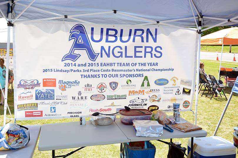 The Auburn Anglers are like many teams with tents. Sponsors are shown appreciation in the banners. 