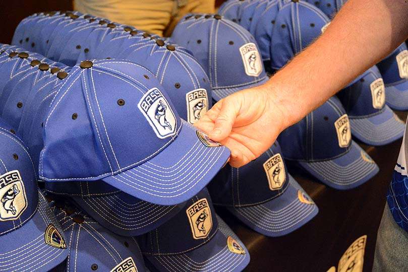 Custom designed B.A.S.S. Nation hats are among the items available to the teams at registration. 