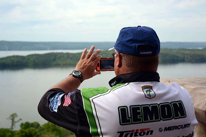 A backdrop for team photos and popular picture spot is the back deck at Guntersville State Park Lodge.