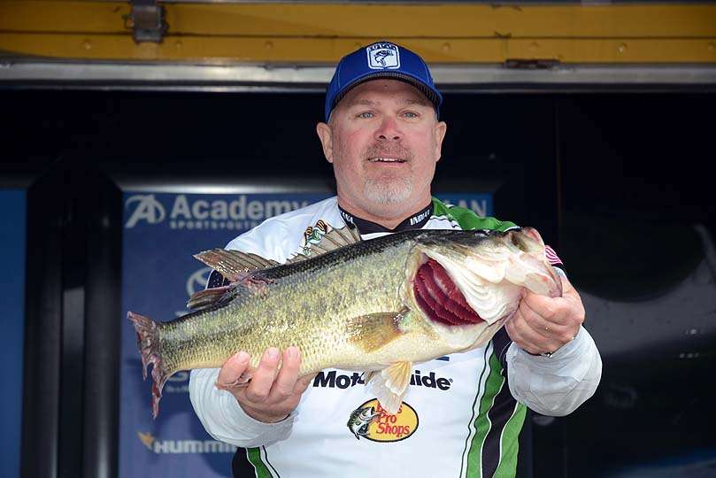 Curt Hughes of Indiana poses with a largemouth weighing 8 pounds, 2 ounces. 