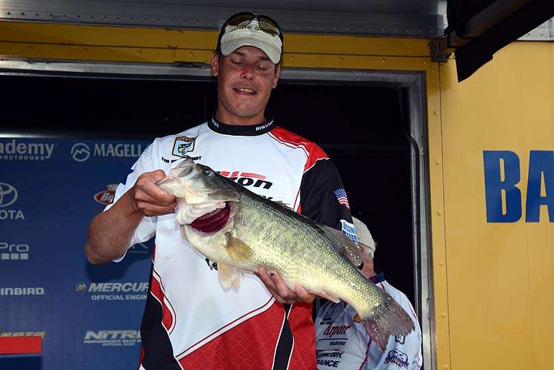 Ted Heitschmidt of Wisconsin with his largemouth weighing 8 pounds. 