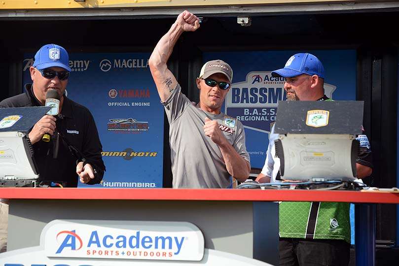 Josh Ray reacts to his final winning weight at the Academy Sports + Outdoors B.A.S.S. Nation Central Regional presented by Magellan Outdoors. 