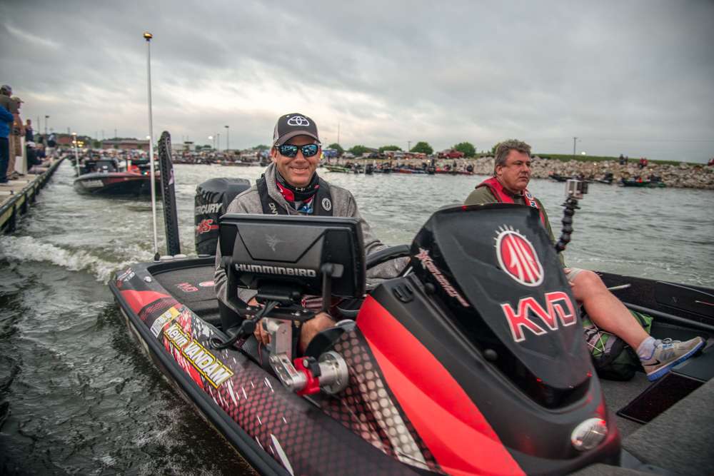 Kevin VanDam will certainly be one to watch today as he heads out in search of a Lake Wheeler monster bag. 