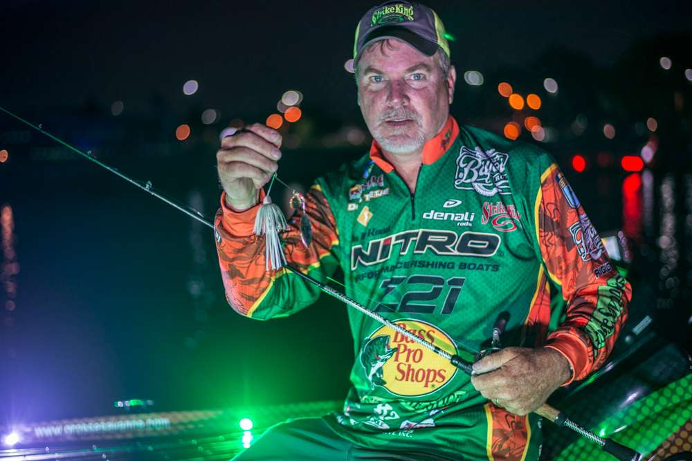 Dennis Tietje had just finished tying on a Strike King spinner bait that he thinks might bring him a few quality fish today. 