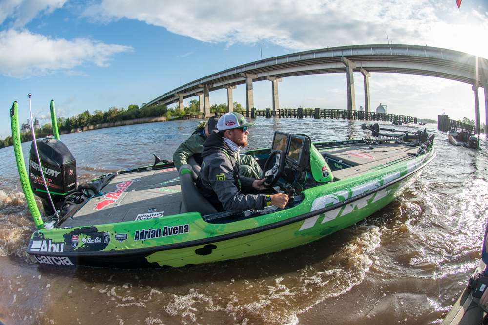 A.R.E. pro and Bassmaster Elite Series rookie Adrian Avena looks focused and determined. Can he find the fish he is looking for? We will soon find out. 