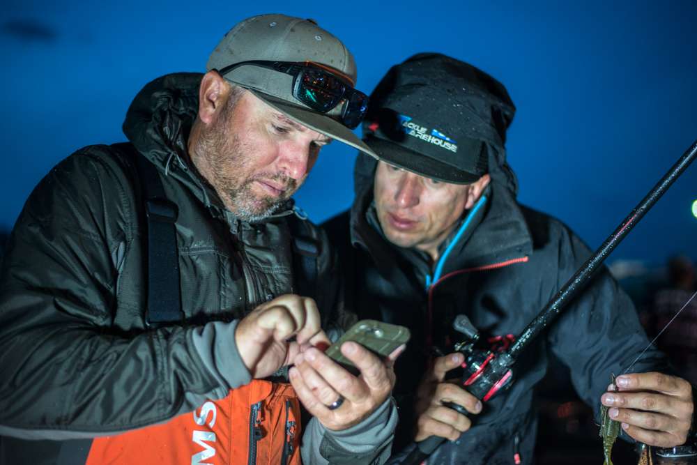 Brett Hite and Brent Ehrler also check the radar while making sure all their rods are rigged and ready. 