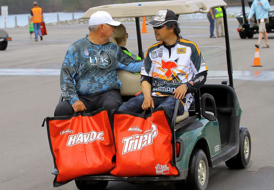 Anglers were shuttled from the parking lot to the weigh-in area in golf carts. 