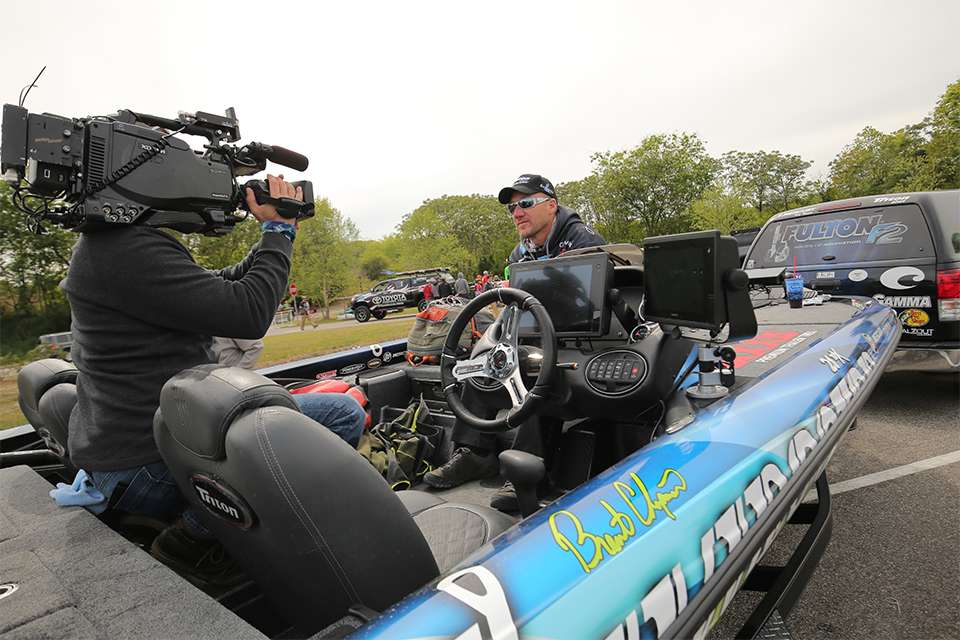 Brent Chapman is interviewed for an upcoming Bassmaster show.