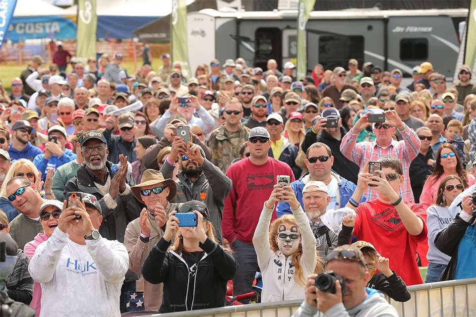 Fans takes pictures and shoot videos of the Elite Series anglers.