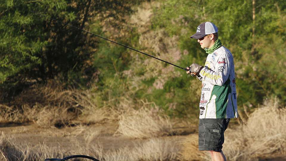 We hopped across the creek and found Jacob Wall fishing nearby. He fished solo yesterday and encountered some boat problems. Fortunately he kept his focus and brought 12-6 to the scales, which was good enough for 3rd place.