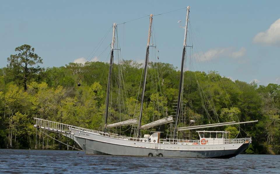 As you run north up the Waccamaw River you never know what kind of vessel you will see anchored. 