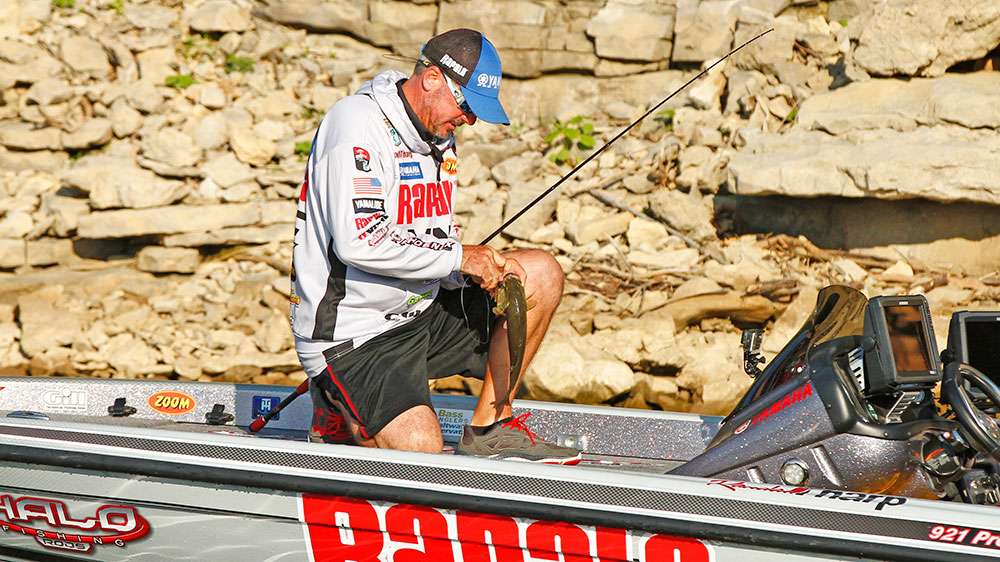 The bass is too short, but his pattern is still producing. Tharp is on a great bite, but will a big kicker round out his limit later in the day? Time will tell!