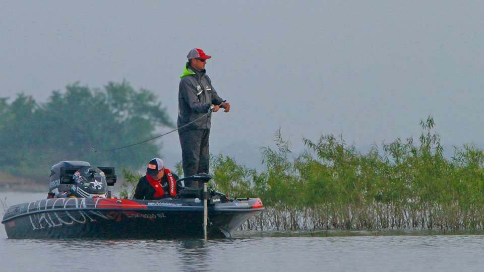 Jason Christie fishes early on Day 1 of the Toyota Texas Bass Classic on Lake Ray Roberts.