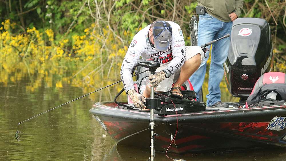 Much of the area was extremely shallow, forcing Hackney to adjust his trolling motor up to minimize kicking up too much mud.