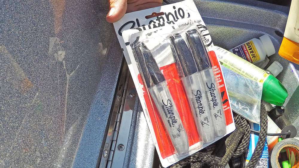 Walker keeps a supply of Sharpie markers on-hand. For autographs of course, but he also colors spinnerbait blades and adds lines to crankbaits. You never know, it's good to be prepared. 