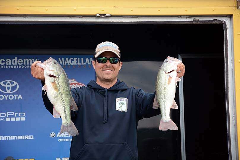 Joe Burchill of Massachusetts takes the lead with a limit weighing 13, pounds, 11 ounces. His lead does not last for long. 