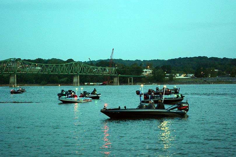 Boats gather near downtown Dandridge for the start of Day 3 on Douglas Lake. The takeoff time is 6:30 a.m. EDT.