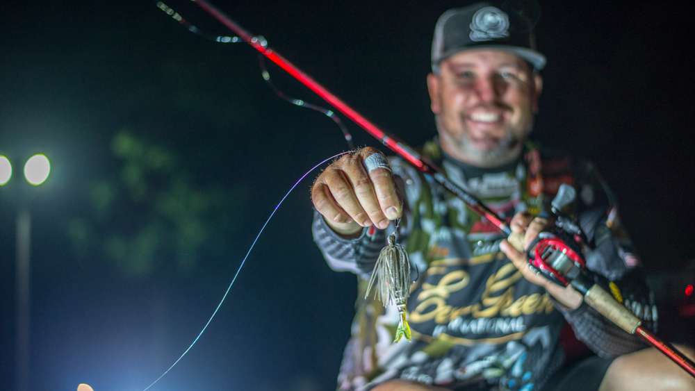 Early Sunday morning, Brett Hite shows off the bait that's working for him. 