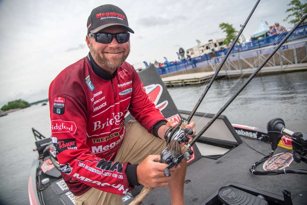 8. Luke Clausen, 59-9<br>
Clausen relied mainly on a 3/16ths-ounce Z-Man shaky head paired with a green pumpkin Z-Man Fattyz worm. 