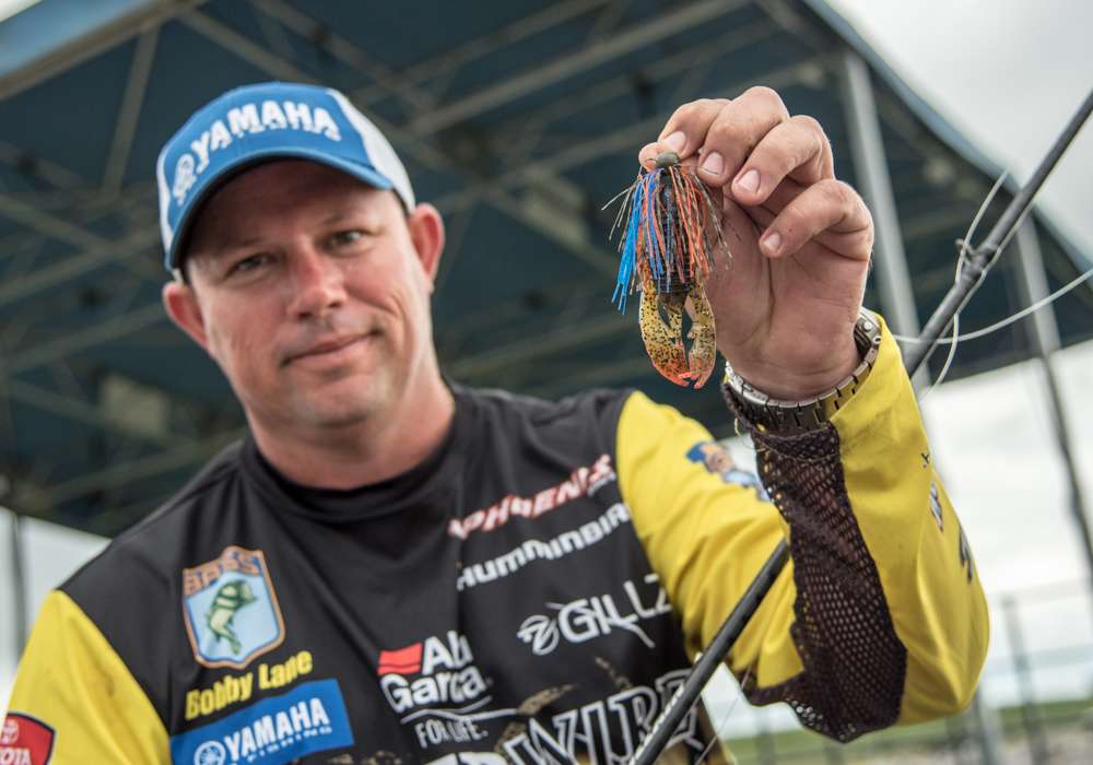 5. Bobby Lane, 60-7<br>
Lane's key bait was a 1/2-ounce homemade jig with an orange-and-blue skirt trailed with a green pumpkin 5-inch Berkley Havoc Craw Fatty. Dipping the tips of the Craw Fatty in orange JJ's Magic was a key. 