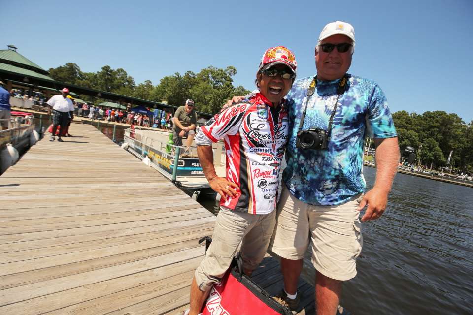 Shimizu fell in the water today, and his lifesaver Day 2 Marshal Chris Slaten pulled him out.