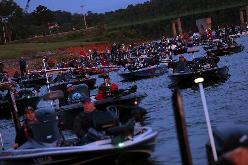 The anglers in these boats are chasing post-spawn bass on Douglas Lake. That will mean a lot of running as the anglers try to pin down migrating bass between shallow and deep water. 