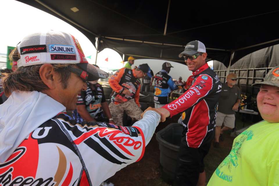KVD and Morizo Shimizo celebrate backstage.