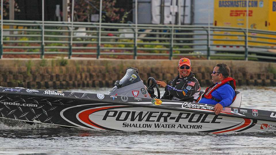 Chris Lane started Day 2 in 4th place as he headed out in hopes of staying in contention of the A.R.E. Truck Caps Bassmaster Elite at Toledo Bend.