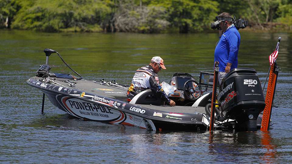 We left Lane around 1 p.m. and he had approximately 19 pounds in the boat. He would later cull up to 23 pounds, 15 ounces and jumped into 2nd place. He cut his deficit to Kevin VanDam to just over two pounds.
