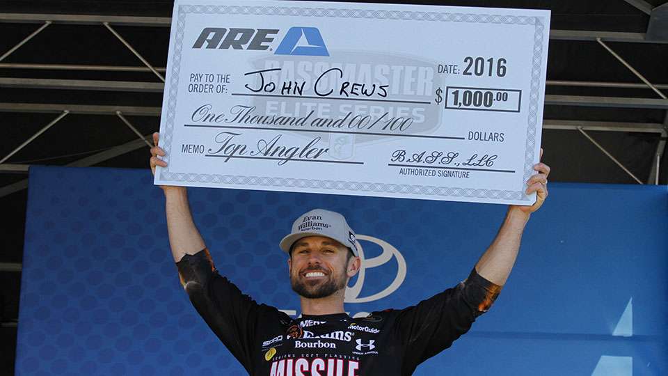John Crews was the highest finishing A.R.E. Truck Cap angler at Wheeler Lake and received a nice check in the process.