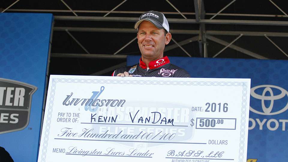 Kevin VanDam took home the Livingston Lures Leader award for holding the Day 2 lead.