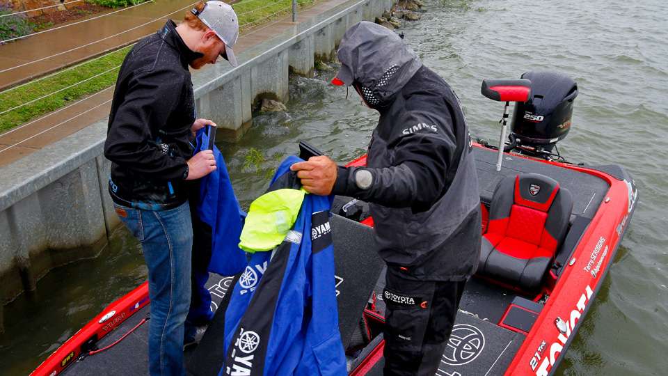 However, it was still raining, and lucky for Paslay, Scroggins had an extra rainsuit in the boat. 