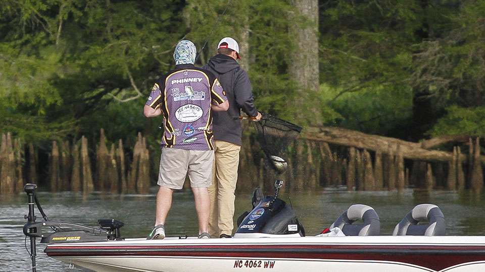 The team of Chris Phinney and Jordan Wise of East Carolina were the first anglers we found in this area.