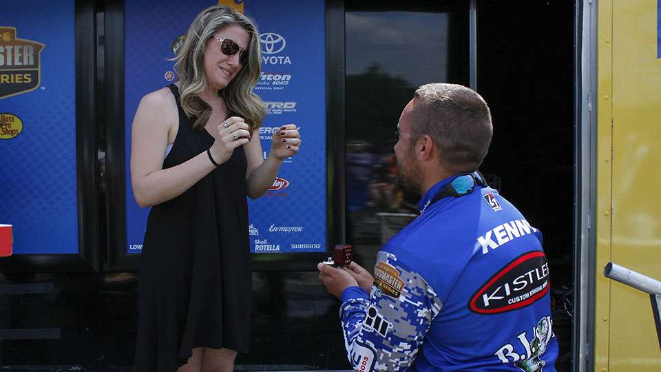 He proposed right there on the Bassmaster stage.