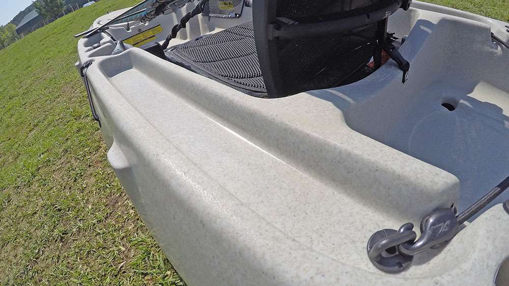 Long bins run along wither side of the kayak within arm's reach of the angler. The slots are handy for loose lure storage, or other accessories that are regularly needed. 