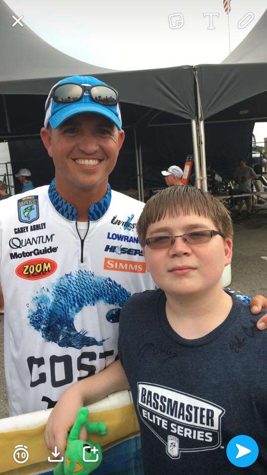 Kate Lyons shared this photo with us via Facebook with the caption: My son on summer Vacation from Virginia Illinois ..His first Bassmaster Pro