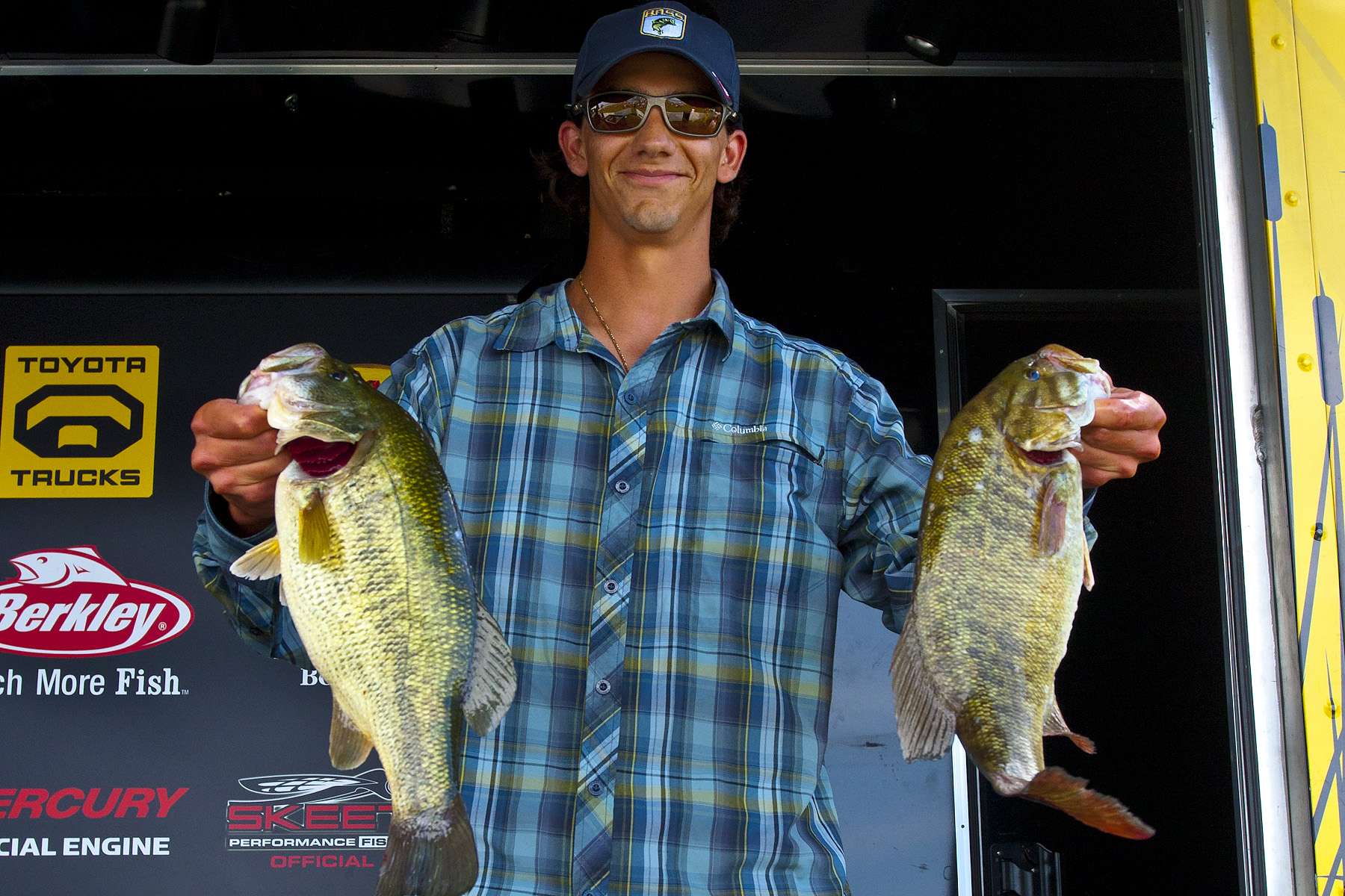 The anglers coo over the beauty of the lake, as well as the fishing. Here Stephen Longobardi shows nice representatives of the lakeâs largemouth and smallmouth populations he caught during the 2012 Northern Open.