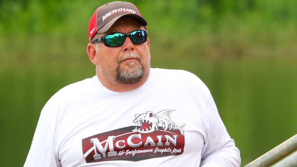 Elite Series angler Randy Allen found a scenic spot away from the crowd to take in the anglersâ meeting.