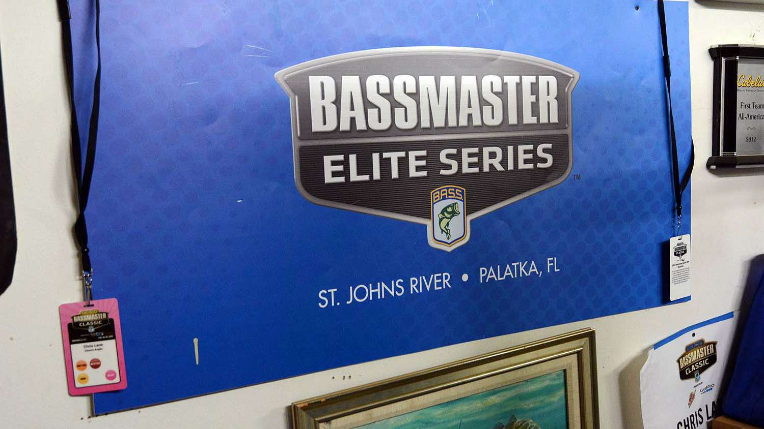 This treasured banner is from the Elite Series held in Palataka., Fla., where Lane won the 2014 event on the St. Johns River. 