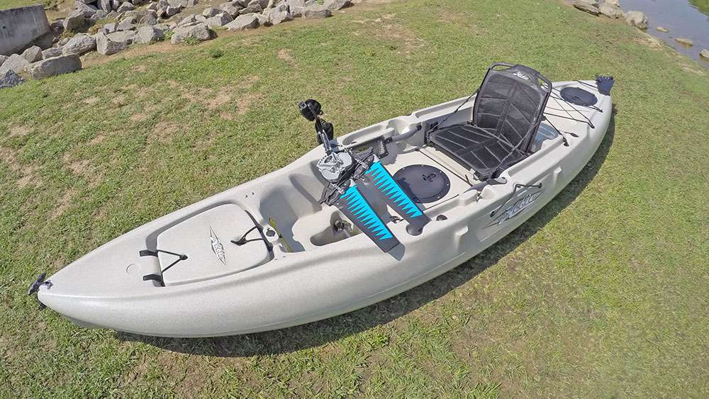 The single-angler boat is 12 feet, 1-inch long and has a maxim capacity of 400 pounds. Fully loaded, the rig weighs 99 pounds. A small footprint for big-bass potential. 