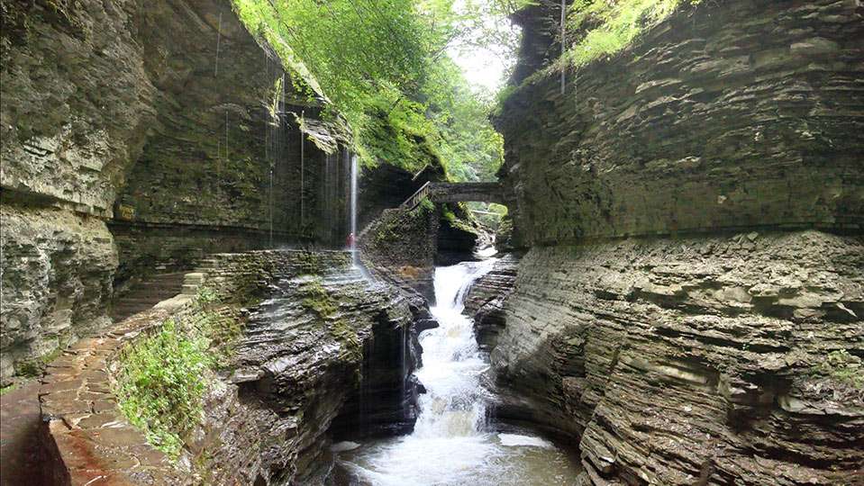 The region and lakes are known for their natural beauty. This is a shot of the canyons in famed Watkins Glen State Park, on the south end of Seneca. Cayuga has similar features, like Taughannock Falls on the southern end. The huge fall in that state park plunges 215 feet past rocky cliffs that tower nearly 400 feet above the gorge. 