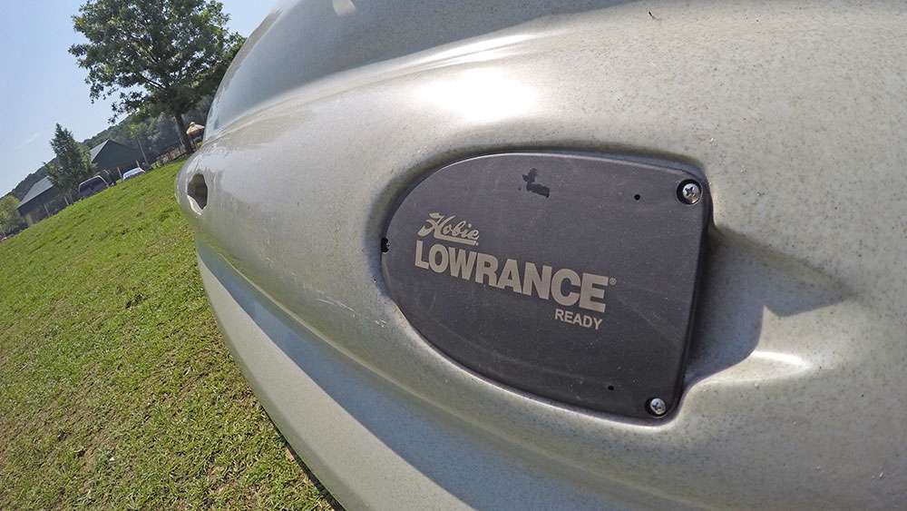 The boat comes standard with a Lowrance Ready transducer mount. Beneath the plate is a mounting device for holding a fishfinder puck. It isn't sealed off so the transducer can accurately read water temps. 